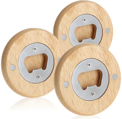 Produktbild von com-four® 3x Flaschenöffner aus rostfreiem Edelstahl mit praktischem Naturholz-Griff - Kapselheber in schlichtem Design