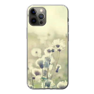 Produktbild von MuchoWow® Handyhülle Schutzhülle Hülle für iPhone 12 Pro Blumen - Feld - Weiß Silikon Softcase Handy Hülle - Abdeckung