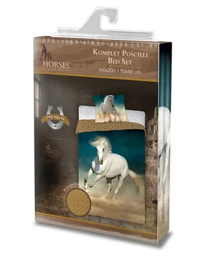 Zdjęcie produktu dla Faro Pościel bawełniana 140x200 biały koń w galopie Horses 001 poszewka na poduszkę dla młodzieży 70x90