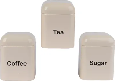 Produktbild von Vorratsdose Stahl beige matt für Kaffee Zucker Tee mit schwarzer Aufschrift