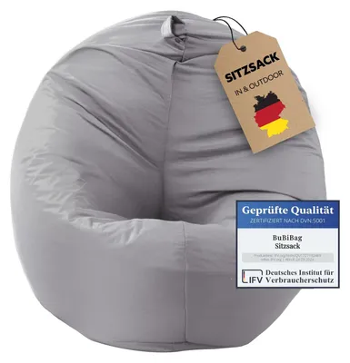 Produktbild von BuBiBag Sitzsack Kinder mit Füllung – 2in1 Sitzsack & Sitzkissen, Bean Bag Indoor Outdoor wasserfest | Grau 85 cm