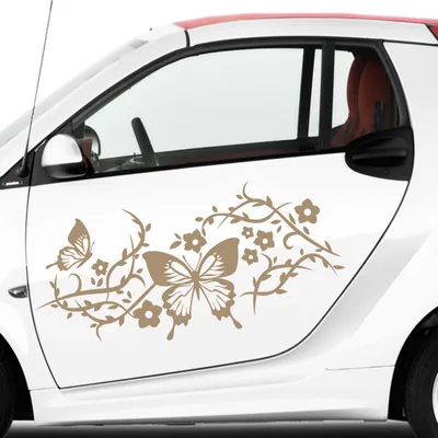 Produktbild von Aufkleber - 2 Stk. Autoaufkleber Butterfly Rankelement je 30cm x 13cm braun - Tuning Carystyling Heckscheibe Auto