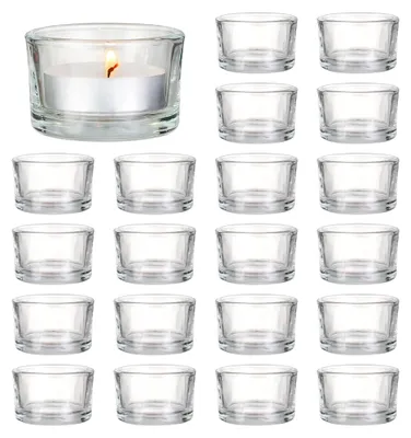 Produktbild von 24 Elegante Teelichthalter - Teelichter aus Glas für Zuhause, 5 cm Teelichthalter, Klare Teelichtgläser - Kerzenglas für Hochzeiten, Nachbildungative Kerzengläser für Standard-Teelichter