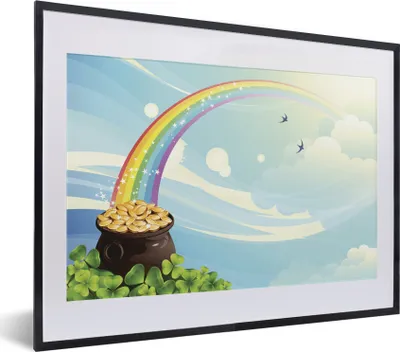 Produktbild von MuchoWow® MuchoWow® Gerahmtes Poster Eine Illustration eines Regenbogens unter einem bewölkten Himmel 40x30 cm - Poster mit zchwarzem Bilderrahmen - Bilderrahmen - Poster im Rahmen