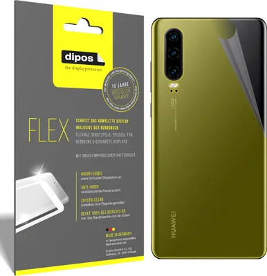 Produktbild von 3x Huawei P30 Rückseite Schutzfolie Folie, 100% Displayabdeckung, dipos Flex