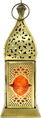 Produktbild von Orientalische Metall/Glas Laterne in Marrokanischem Design, Windlicht, Mehrfarbig, Glas,Metall,Eisen, Farbe: Orange, 21*7*7 cm