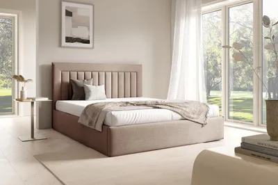 Image de Canapé-lit FURNISTAR BEA I avec coffre | Double avec espace de rangement et sommier à lattes | Style boxspring | Sans matelas | Chambre à coucher - Beige foncé