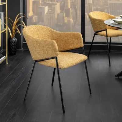 Produktbild von riess-ambiente Design Stuhl NOBLESSE senfgelb Chenille schwarzes Metallgestell Esszimmerstuhl Essstuhl Polsterstuhl