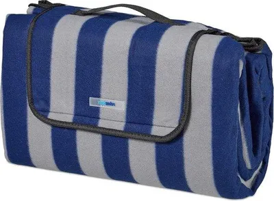 Produktbild von Famanu Picknickdecke Blau-Grau Gestreift - Wasserfest, 200x200 cm
