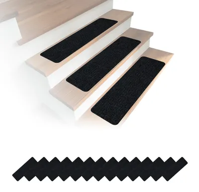 Treppenstufenmatten, 16er Set, selbstklebend, 75x20 cm, schwarz