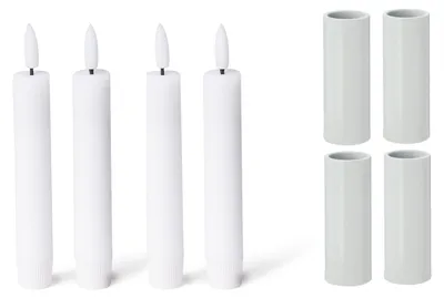 Obrázok produktu pre Novaliv, 4 svietniky, magnetické, 2,8x5 cm, biele, s kvalitnými, na batérie napájanými, LED sviecami. Vhodné na dekoráciu obývačky. Držiaky na sviečky, magnetické, pre tabuľové sviečky, vianočná stolová dekorácia