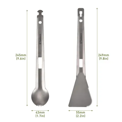 Produktbild von TOMSHOO Titan Servierzange Multifunktionale BBQ Zangen mit Spork und Zacken-Spatel fr Camping, Wandern und Picknick