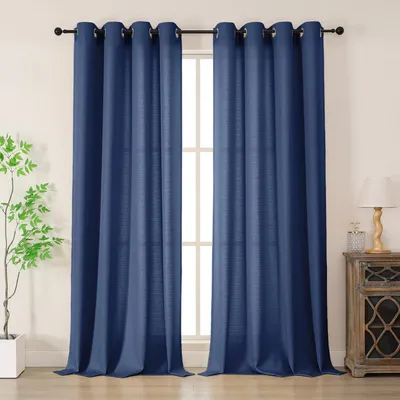 Obrázek produktu pro Záclony, sada 2 kusů, vzhled lnu, modrá barva, rozměry 229 x 140 cm, materiál: polyester