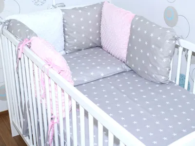 Produktbild von Baby Nestchen mit 6 x Kissen - MINKY und Baumwolle -Umrandung für Laufstall, Hausbett, Babybett, Kinderzimmer - 20