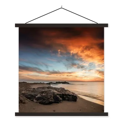 Produktbild von MuchoWow® Textilposter Strand - Steine - Abend - Himmel - Natur 120x120 cm mit schwarzem Rahmen - Aufhängungsset