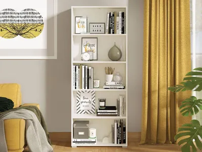Image de Urgnano - Bibliothèque, 70x25x177 cm Blanc Mat, 4 Étagères