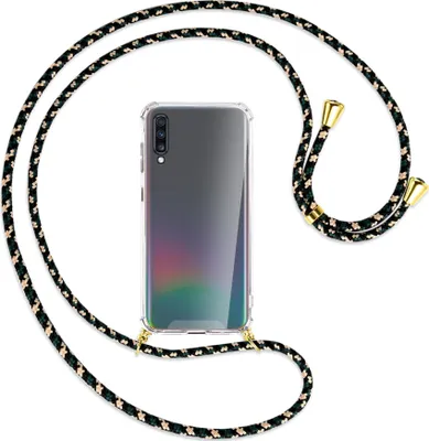 Produktbild von Handykette Backcover-Schutzhülle mit Band (Metall goldfarben) für Samsung Galaxy A70 - camouflage