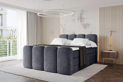 Produktbild von ALTDECOR Boxspringbett mit Fußteil - NINA-Z KING - 200x200 Dunkelgrau Casablanca- Komplett-Set mit H3 und H4 Matratzen und Topper, Polsterbett mit Bettkästen, Lattenrost, Bett mit Stauraum, Doppelbett, Boxbett