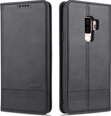 Produktbild von LaimTop LederHülle für Samsung S9 Plus, Klapphüllen Brieftasche Magnetverschluss Ständer Schutzhülle für Samsung Galaxy S9 Plus Schwarz