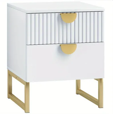 Productafbeelding van Nachtkastje - Nachtkast - Bijzettafel - Ladekast - Nachtkastje met Lade - Wit - Twee Laden - 40x40x50 cm