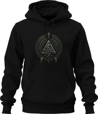 Obrázek produktu pro Valknut Odin Viking runa uzel runa symbol mytologie lebka uni mikina s kapucí mikina, černá, L