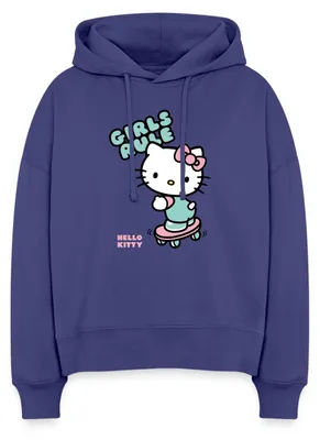 Produktbild von Spreadshirt Hello Kitty Auf Skateboard Girls Rule Frauen Boxy Organic Hoodie, L, Dämmerung