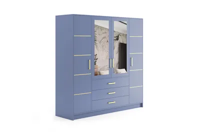 Produktbild von ALTDECOR Kleiderschrank mit Spiegel BALA und selbstschließenden Flügeltüren 196 x 200 cm - Blau