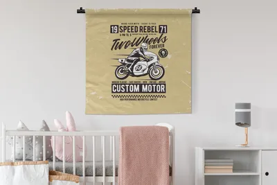 Produktbild von MuchoWow® Wandteppich Wandbehang Motorrad - Motorradhelm - Mann - Vintage 90x90 cm Tapisserie Dekoration Wandtuch - Wandaufhänger