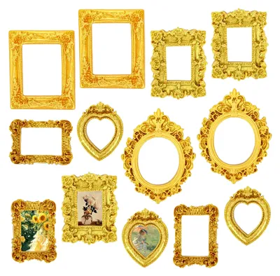 Produktbild von 10er Set Mini-Bilderrahmen im Vintage-Stil, goldfarben, Barockdesign für Bilder von 1 bis 2,2 Zoll, DIY-Wanddekoration, Fotografie