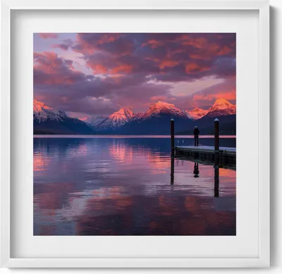 Produktbild von Bergsee und Wolken– Wandbild mit Rahmen – Gerahmtes Bild  – Wanddekoration – 50x50 cm –  Weiß Rahmen