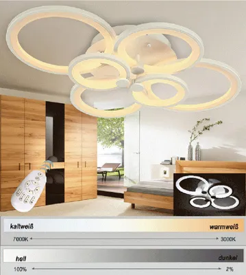 Produktbild von LED Deckenleuchte 6067-6fl 80x58x16cm LED 70W mit Fernbedienung Lichtfarbe/ Helligkeit einstellbar Acryl-Schirm weiß lackierte Metallrahmen Design A+ (6067-6 70W) LED Wohnzimmerleuchte Kronleuchte Pendelleuchte Deckenlampe Deckenstrahler LED Deckenleuchte
