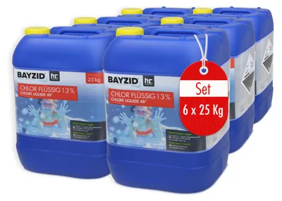 Produktbild von 6x25 kg BAYZID® Flüssigchlor 13% zur effektiven Pool Desinfektion