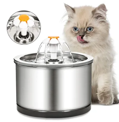 Productafbeelding van Kattenfontein van Roestvrij Staal, 2,5L met LED-Licht en 4-Traps Filtering