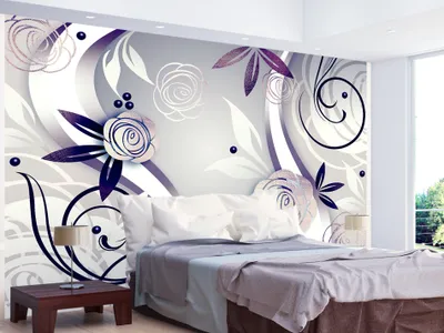 Produktbild von Vlies Fototapete Abstrakt 400x280 cm Tapeten Wandtapete XXL Blumen Rosen Blätter violett grau weiß 10110901-8