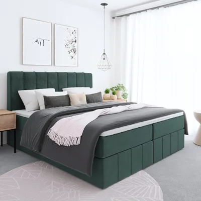 Produktbild von Bett, Boxspringbett BEGI mit Bonnel-Matraze, Bettkästen, VISCO Topper, Doppelbett, Stauraum, Federkern, 180x200 cm, (Grün - ITAKA 10)