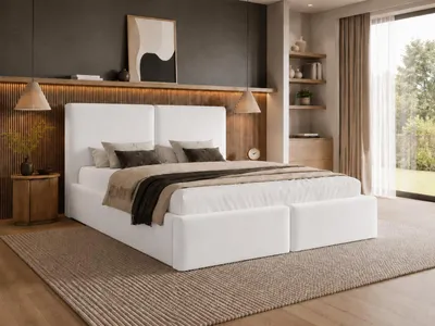 Produktbild von Emlar Polsterbett Estelle 180x200 cm - Designerbett mit Bettkasten & Metalllattenrost - Velvet-Stoff - Doppelbett mit Stauraum Weiß (Magic Velvet 2200)
