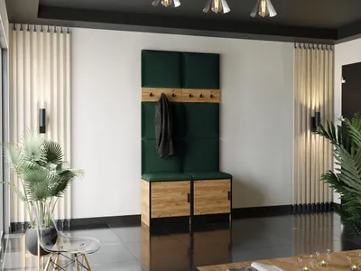 Image de KIER FURNITURE Armoire, chêne Craft Golden + tissu vert - 106,4 x 205 x 39 cm