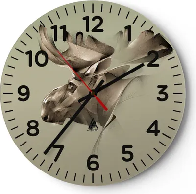 Produktbild von Wanduhr - Rund - Glasuhr - Elch Abstraktion - 40x40cm - Schleichendes Uhrwerk - Lautlos - zum Aufhängen bereit - Dekoration Modern - Wanddekoration aus Glas - C4AR40x40-3840