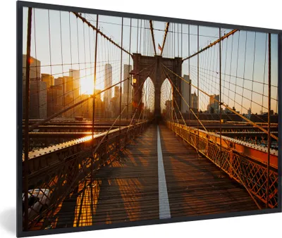 Produktbild von MuchoWow® MuchoWow® Gerahmtes Poster Brooklyn Bridge in New York bei Sonnenuntergang 60x40 cm - Poster mit zchwarzem Bilderrahmen - Printing - Wanddeko Schlafzimmer