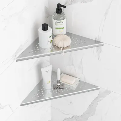 Produktbild von Duschablage Edelstahl Eckablage 2 Stück Gebürstet Silber