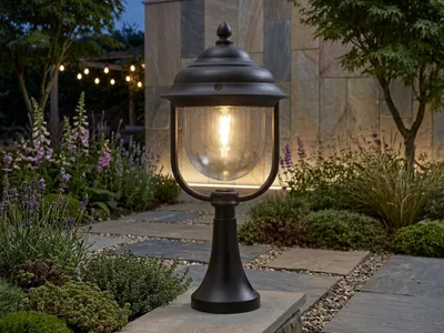 Produktbild von LED Sockelleuchte Schwarz im Landhaustil 54cm, Gartenlaterne zur Wegbeleuchtung