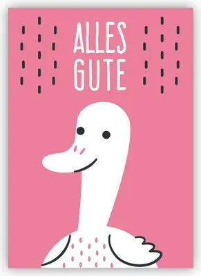 Produktbild von Süße rosa Glückwunschkarte mit Retro Ente auch zum Geburtstag: Alles Gute