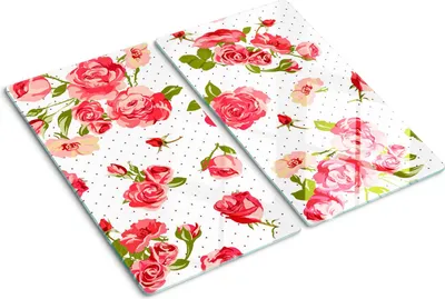 Imagen del producto de Cubierta para placa de cocina – Cubierta para placa de inducción – Placa de protección de vidrio – 2x30x52 cm – Placas de protección de vidrio para cocina – Vidrio templado – Rosas