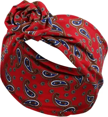 Produktbild von Turban-Haarband aus Baumwolle mit Retro-Paisley in kräftigem Rot