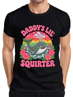 Produktbild von Daddy's Lil' Squirter Wal Baby Regenbogen Statement Sarkasmus Herren T-Shirt, Schwarz, M