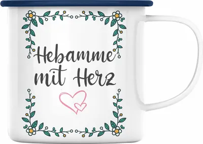 Produktbild von Trendation - Hebamme mit Herz Emaille Tasse mit Spruch Geschenk (Blau)