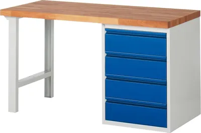 Produktbild von Werkbank mit 4 Schubladen - 180:4 - 840 x 1.500 x 700 mm (HxBxT) - Traglast 1.000 kg - Buche