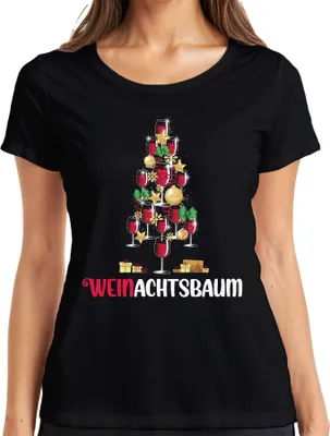 Produktbild von Weinachtsbaum Weintrinker - Weihnachten Weihnachtsgeschenk Christmas Damen T-Shirt, Schwarz, XL