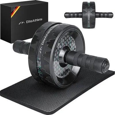 Immagine prodotto di Tomivo® AB Roller, attrezzo per l'allenamento degli addominali – Ruota per esercizi addominali per un allenamento efficace degli addominali e della parte superiore del corpo, ruota extra larga con rivestimento antiscivolo, impugnature in schiuma, inclusa tappetino imbottito per le ginocchia