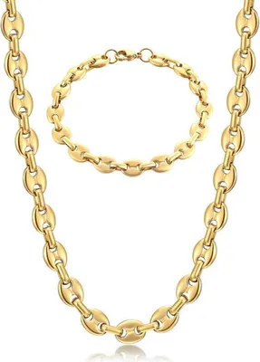 Produktbild von AFSTALR Halskette Herren Edelstahl Kaffeebohne 9mm Silber Gold Schwarz 51cm - Hip Hop Plattenkette
